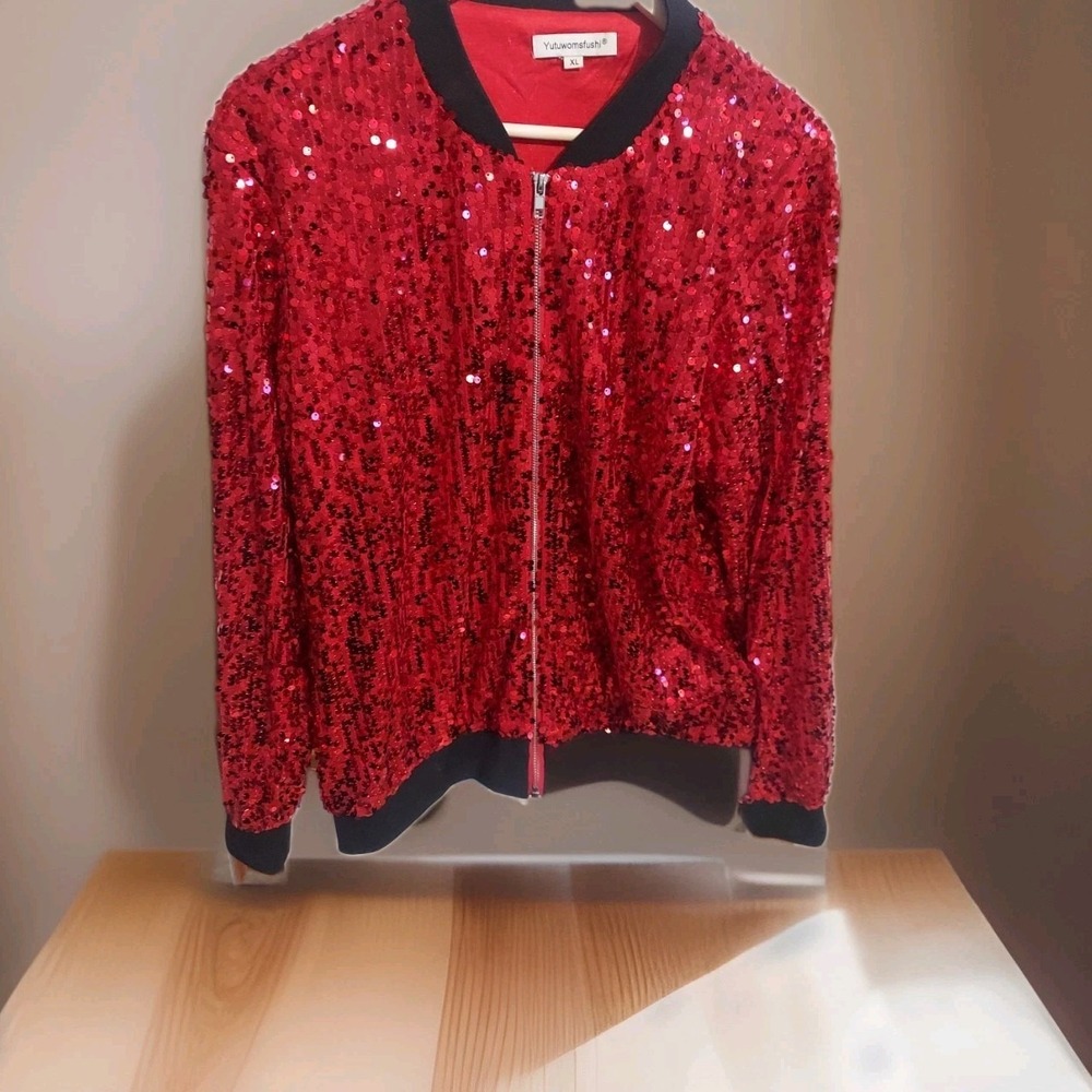 Yutuwomsfushi  Sequence Bomber Jacket‎ Red Black Size XL Zipper